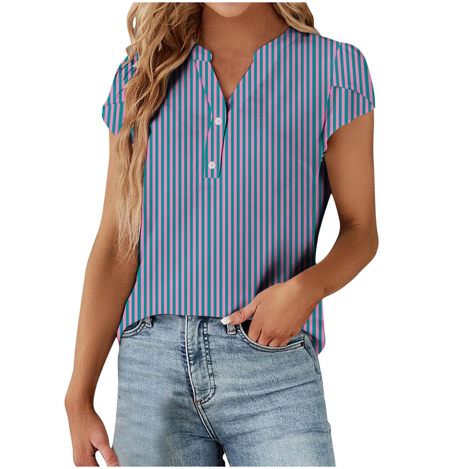 Casual Striped Henley Top