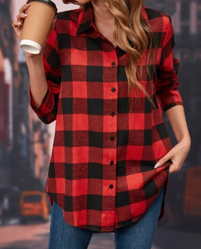 Croft And Barrow Women's Extra Soft Plaid Flannel Shirt with button-front closure, cuffed long sleeves, and lightweight cotton flannel